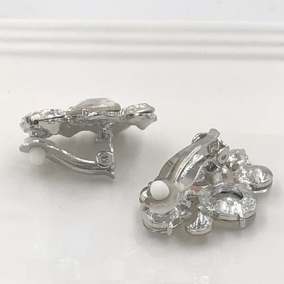 AB Iridescent Cluster Rhinestone Clip On Earrings - Picture 3 of 4